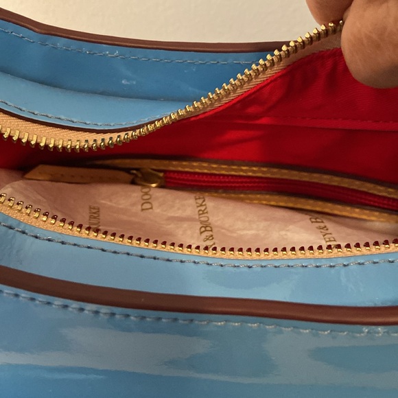 Dooney & Bourke Handbag Patent Leather Hobo Shoulder Denim Blue - Picture 14 of 16